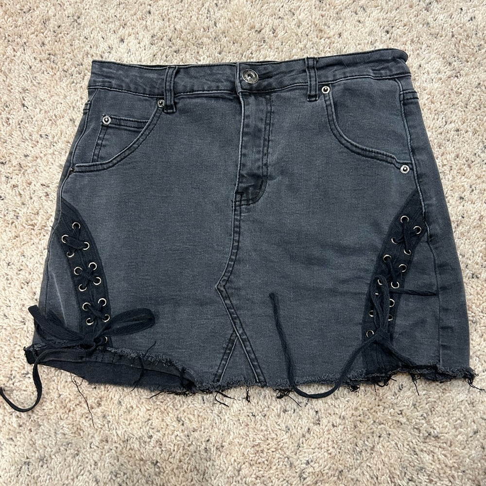 Rue21 Edgy Dark Gray Laced Mini Skirt size M